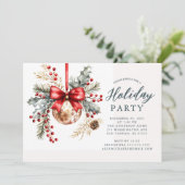 Elegante Rode Strik Kerstfeest Uitnodiging (Staand voorkant)