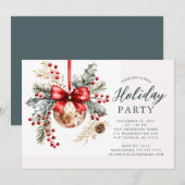 Elegante Rode Strik Kerstfeest Uitnodiging (Voorkant / Achterkant)