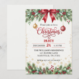 Elegante Rode Strik Kerstfeest Uitnodigingskaart Kaart