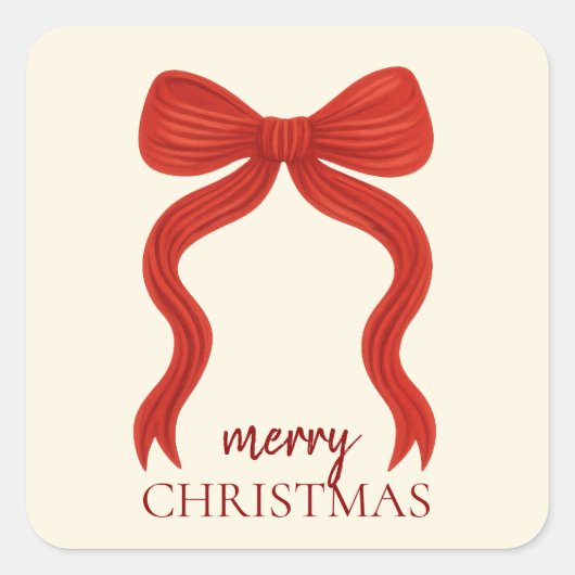 Elegante Rode Strik Kerstfeest -  Vierkante Sticker (Voorkant)