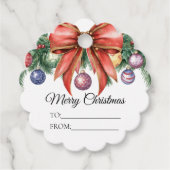 Elegante rode strik kerstkrans bedankjes labels (Voorkant)