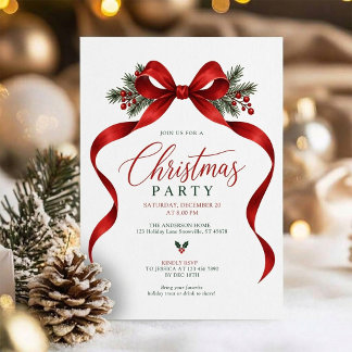 Elegante Rode Strik Klassiek Kerstfeest Kaart