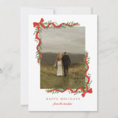 Elegante rode strik met groen foto feestdagenkaart (Voorkant)