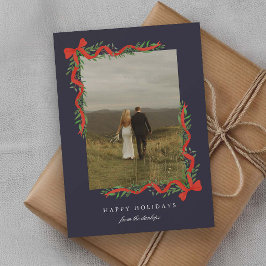 Elegante rode strik met groen foto feestdagenkaart