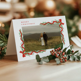 Elegante rode strik met groen foto kerst feestdagen kaart