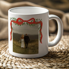 Elegante rode strik met groen foto Kerstmis Koffiemok