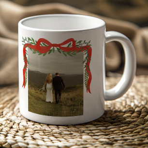 Elegante rode strik met groen foto Kerstmis Koffiemok