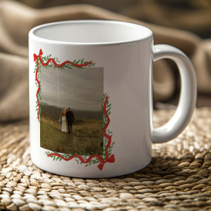 Elegante rode strik met groen foto Kerstmis Koffiemok