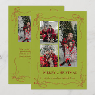 Elegante Rode Strikgezin Kerstdisfoto Feestdagenkaart
