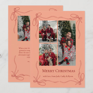 Elegante Rode Strikgezin Kerstdisfoto Feestdagenkaart