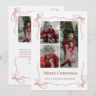 Elegante Rode Strikgezin Kerstdisfoto Feestdagenkaart