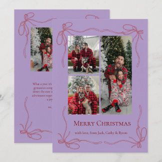 Elegante Rode Strikgezin Kerstdisfoto Feestdagenkaart