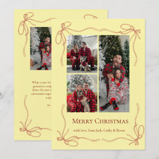 Elegante Rode Strikgezin Kerstdisfoto Feestdagenkaart