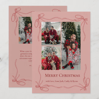 Elegante Rode Strikgezin Kerstdisfoto Feestdagenkaart