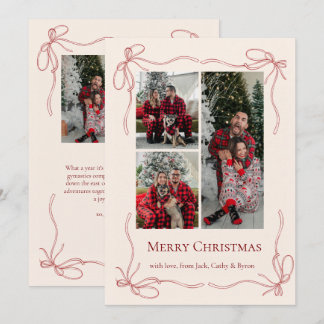 Elegante Rode Strikgezin Kerstdisfoto Feestdagenkaart