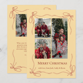 Elegante Rode Strikgezin Kerstdisfoto Feestdagenkaart