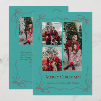 Elegante Rode Strikgezin Kerstdisfoto Feestdagenkaart