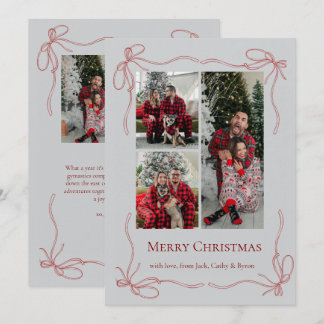Elegante Rode Strikgezin Kerstdisfoto Feestdagenkaart
