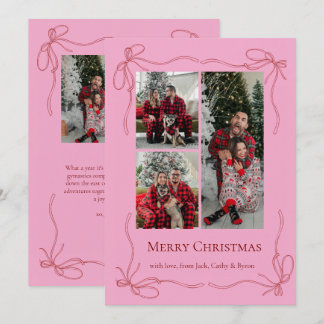 Elegante Rode Strikgezin Kerstdisfoto Feestdagenkaart