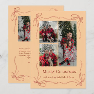 Elegante Rode Strikgezin Kerstdisfoto Feestdagenkaart
