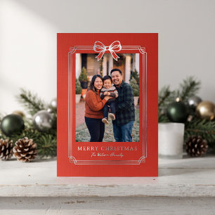 Elegante rode striklijst Kerstmis familiefoto Folie Feestdagenkaart