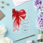 Elegante Rode Strikte Script Sweet 16 Feest Acryl Uitnodigingen (Insitu (Huwelijk))