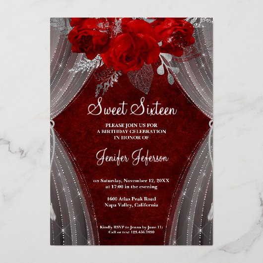 Elegante rode Sweet Sixteen uitnodiging (Voorkant)