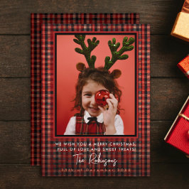 Elegante rode tartan geruite kerstfoto voor bedrij feestdagenkaart