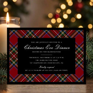 Elegante Rode Tartan Kerstmaaltijd Kaart