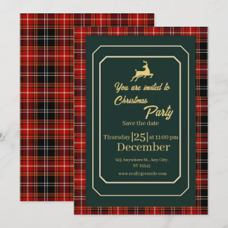 Elegante Rode Tartan Schotse Kerstparty Kaart