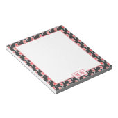 Elegante rode tekenpin patroon monogram notitieblok (Schuin)