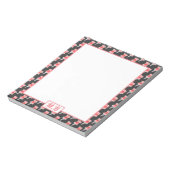 Elegante rode tekenpin patroon monogram notitieblok (Linkerzijde)
