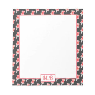 Elegante rode tekenpin patroon monogram notitieblok