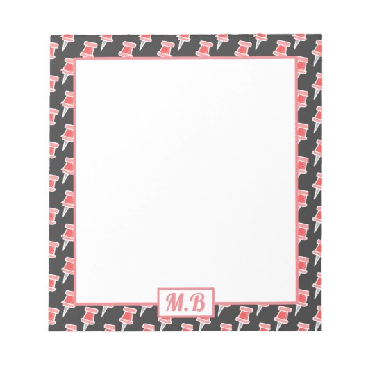 Elegante rode tekenpin patroon monogram notitieblok (Voorkant)