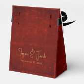 Elegante Rode Textuur Gouden Land Rustieke Kerstmi Bedankdoosjes (Achterkant)