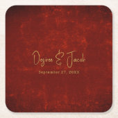 Elegante Rode Textuur Gouden Land Rustieke Kerstmi Kartonnen Onderzetters (Voorkant)