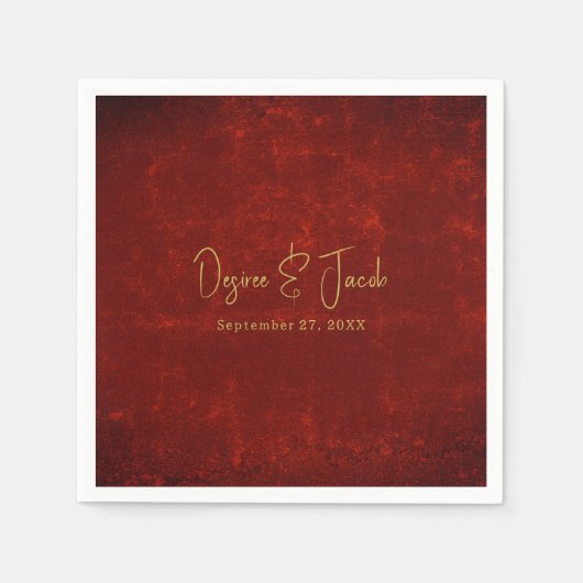 Elegante Rode Textuur Gouden Land Rustieke Kerstmi Servet (Voorkant)