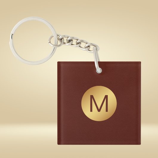 Elegante rode textuur & gouden monogram Initiaal Sleutelhanger