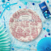 Elegante  rode toile de jouy monogram papieren bordje (Feest)