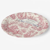 Elegante  rode toile de jouy monogram papieren bordje (Gekanteld)