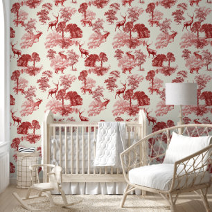 Elegante  Rode Toile Deer Fox Woodland Behang