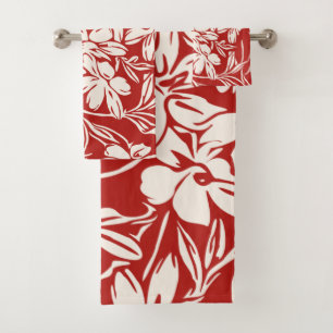 Elegante rode tropische bloemen levendig eiland pa bad handdoek