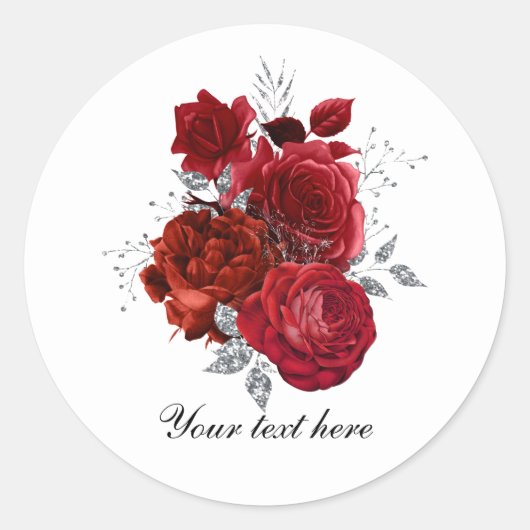Elegante rode trouwrozen aanpasbaar ronde sticker (Voorkant)