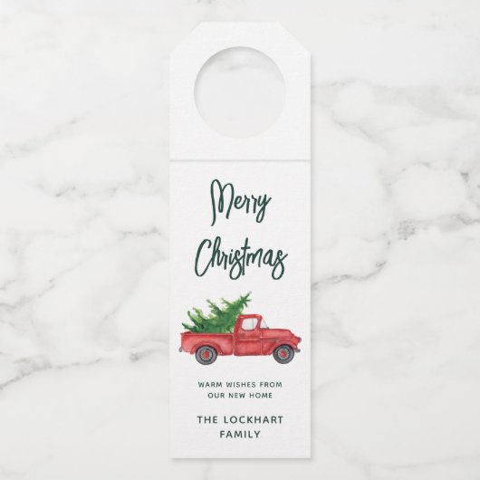 Elegante  rode truck kerstfeest flessenhanger (Voorkant)