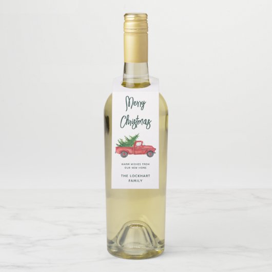 Elegante rode truck kerstvakantie flessenhanger (Op fles)