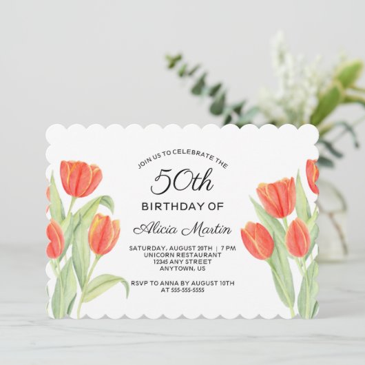 Elegante rode tulp Flora 50ste verjaardag Kaart (Staand voorkant)