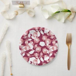 Elegante rode tulp silhouet bloemenpatroon II Papieren Bordje