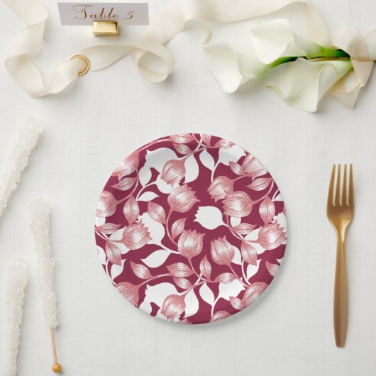 Elegante rode tulp silhouet bloemenpatroon II Papieren Bordje (Huwelijk)