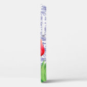 Elegante rode tulpen lente bloemmotief met blauwe Case-Mate iPhone case (Achterkant / Links)
