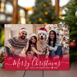 Elegante rode typografie Sneeuwvlok 1 Foto Kerstmi Feestdagenkaart